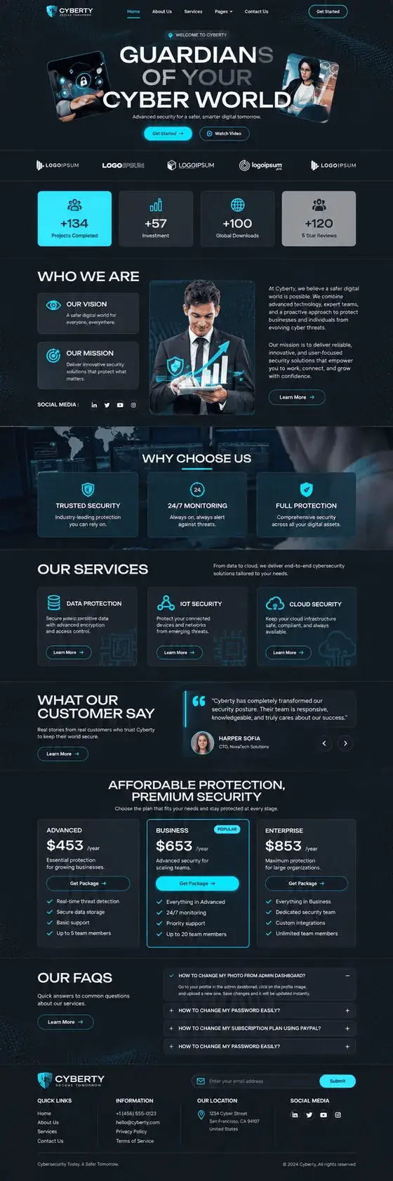 Mockup halaman penuh template website keamanan siber