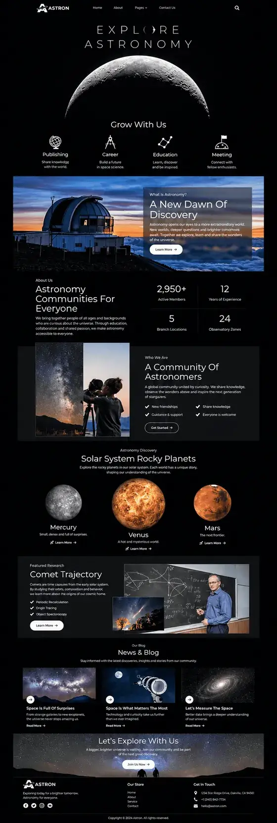 Mockup halaman penuh template website komunitas astronomi